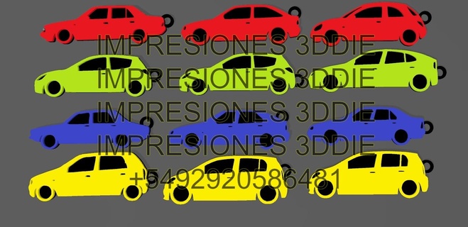 paquete 12 coche vehiculo llave anillos número 1 llavero coches fíat vado renault suzuki 3d print model - Mito3D
