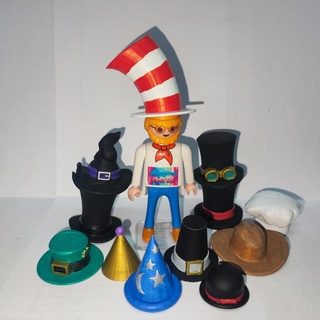 pack 12 hats playmobil Various hat cap chef leprechaun patricio witch cat in the cup fantasy disney bombin cowboy party pilgrim action thank you 3d print model - Mito3D