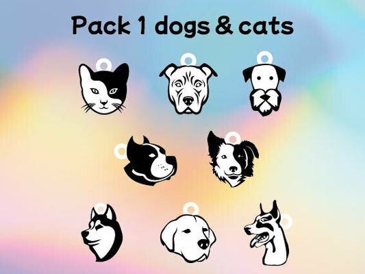 pack 1 dogs cats keychains dog cat animals keychain key rings animal lot two colors multicolor 3d print model - Mito3D