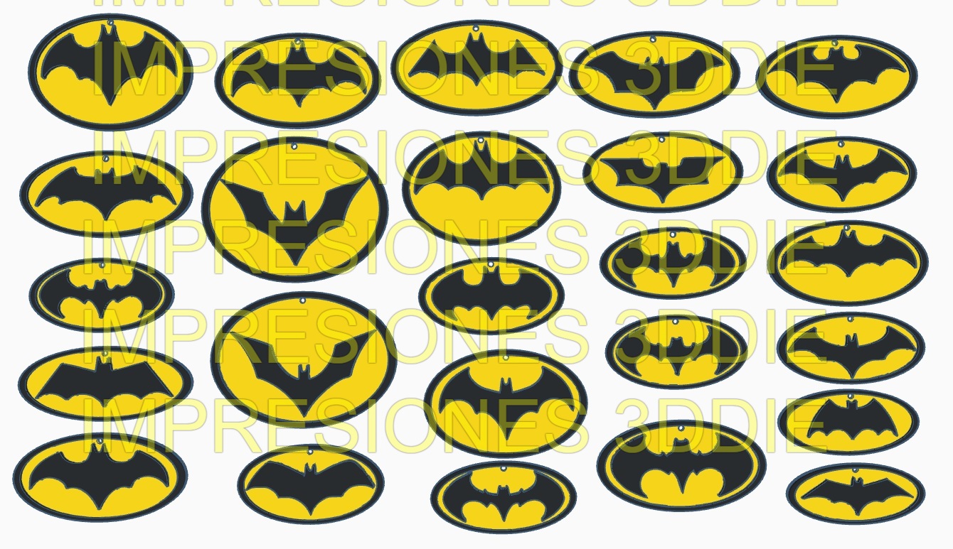 pacco 25 Batman super eroi logo evoluzioni Portachiavi portachiavi supereroi dc chiave anelli 3D print model - Mito3D