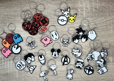 pack 35 keychains anime movies videogames pacman pokemon dragonball spirited kirby lilo stitch mickey mouse simba simpsons sinsajo avengers iron man snoopy baymax harry potter piece pikachu naruto sharingans stormtrooper 3d print model - Mito3D
