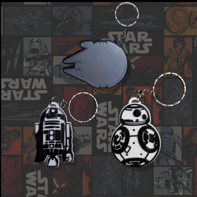 pack 3 étoile guerres clé anneaux mandalore atat bb8 joda dark vader sombre r2 d2 table tables silhouette ombre porte clés 3d print model - Mito3D