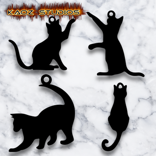pack 4 cat pendants jewelery keychains different jewelry kitten kitty feline lover low poly 2d funny jewellery earrings necklace pendant keychain halloween costume holiday party logo 3d print model - Mito3D