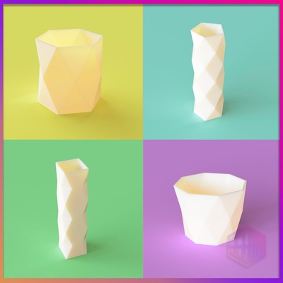 pack 4 polygonal vases vase of flowers modern decoration floraro planter pot candle holder poly offer 3d print model - Mito3D