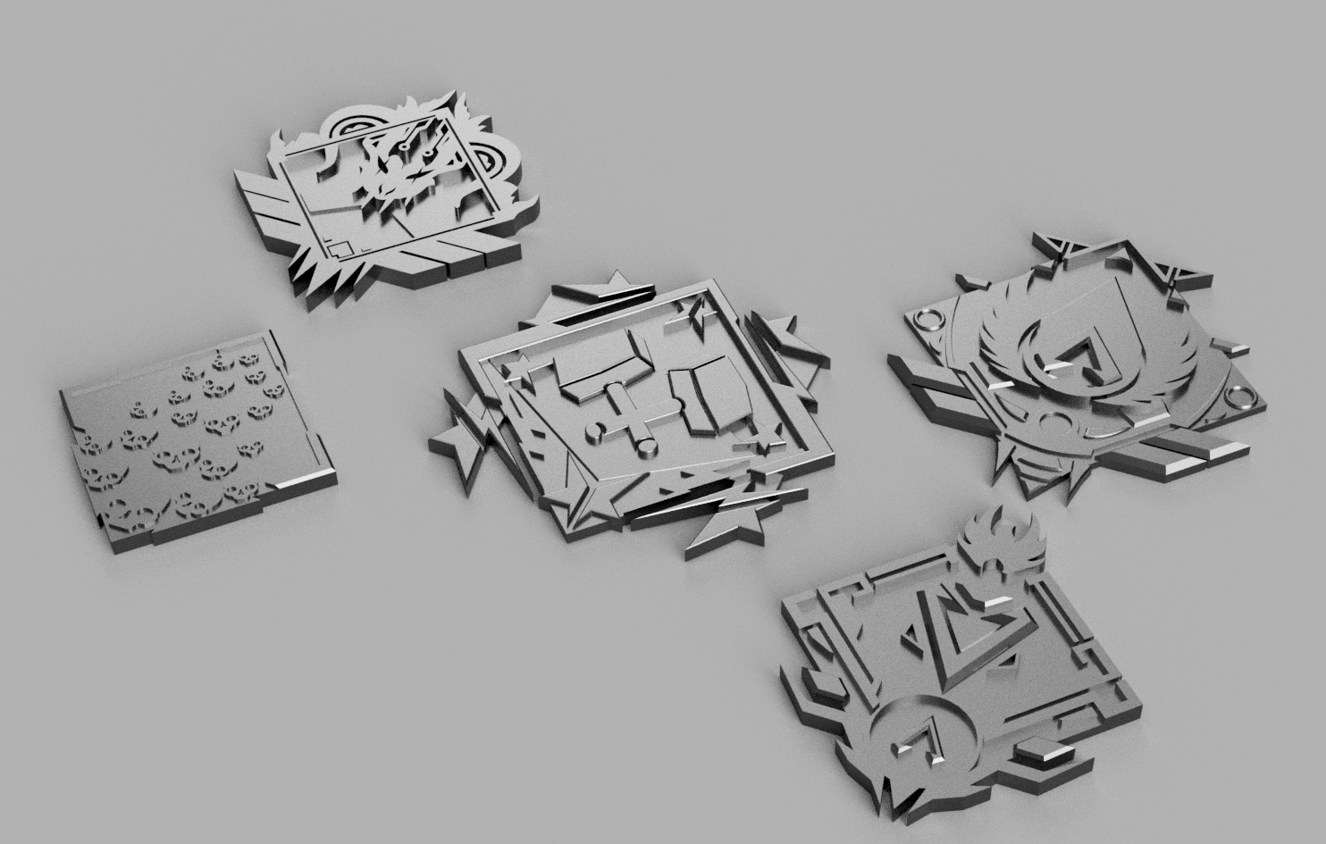 paquete 5 apéndice leyendas insignias rangos monedas depredador espada juegos 3D print model - Mito3D