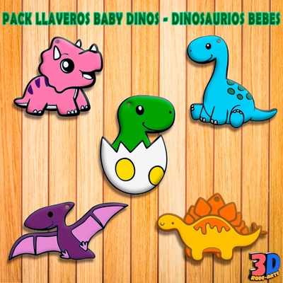pack 5 baby dinos key rings - dinosaurs keychain dinosaur tender pendant 3d print model - Mito3D
