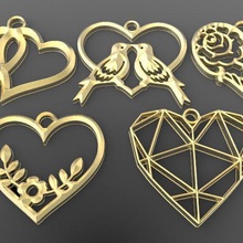 pack 5 heart pendants jewelry pendant keychain love valentine print fashion art bird geometric rose 3d print model - Mito3D