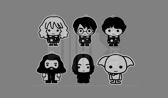 pack 6 simple harry potter keychains keychain hermaione rum hogwarts rubeus hagrid severus snape 3d print model - Mito3D