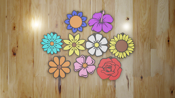 pack 9 flower key rings keychain chain flowers 3d print model - Mito3D