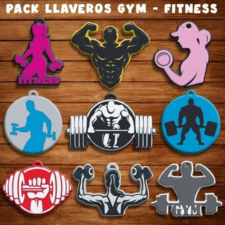 pack 9 key rings gym - fitness - gym  keychain key rings gym gym fitness pendant musculature muscular muscles muscle dumbbell back force  3d print model - Mito3D