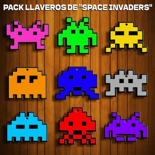 pack 9 key rings space invaders - chain keychain retro video game console 3d print model - Mito3D