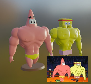 Pack Bob Erweiterung Patricio musculoso SpongeBob Patrick Muskel meme muskulös Lachen Scherz 3d print model - Mito3D