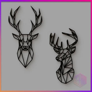 pack decorative geometric deer wall decoration home office animals 3d print model - Mito3D