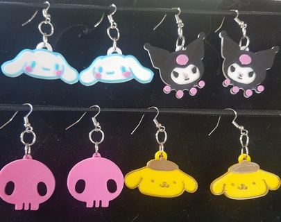 pack boucles d'oreilles Sanrio cerceaux Kuromi pompepopurine cinnamoroll minou porte clés 3d print model - Mito3D