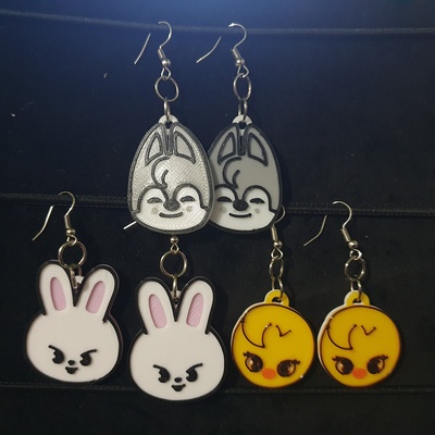 pack earrings skzoo - stray kids wolf chan leebit bbokari jewelry kpop hoops earring keychain 3d print model - Mito3D