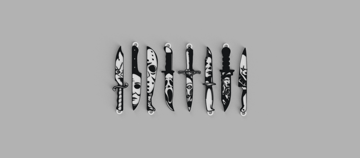pacote facas Bruxas Horror personagens chaveiro pingente brincos joalheria 3d print model - Mito3D