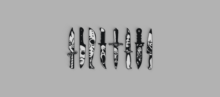 pacco coltelli Halloween terrore personaggi parete immagine arte 3d print model - Mito3D