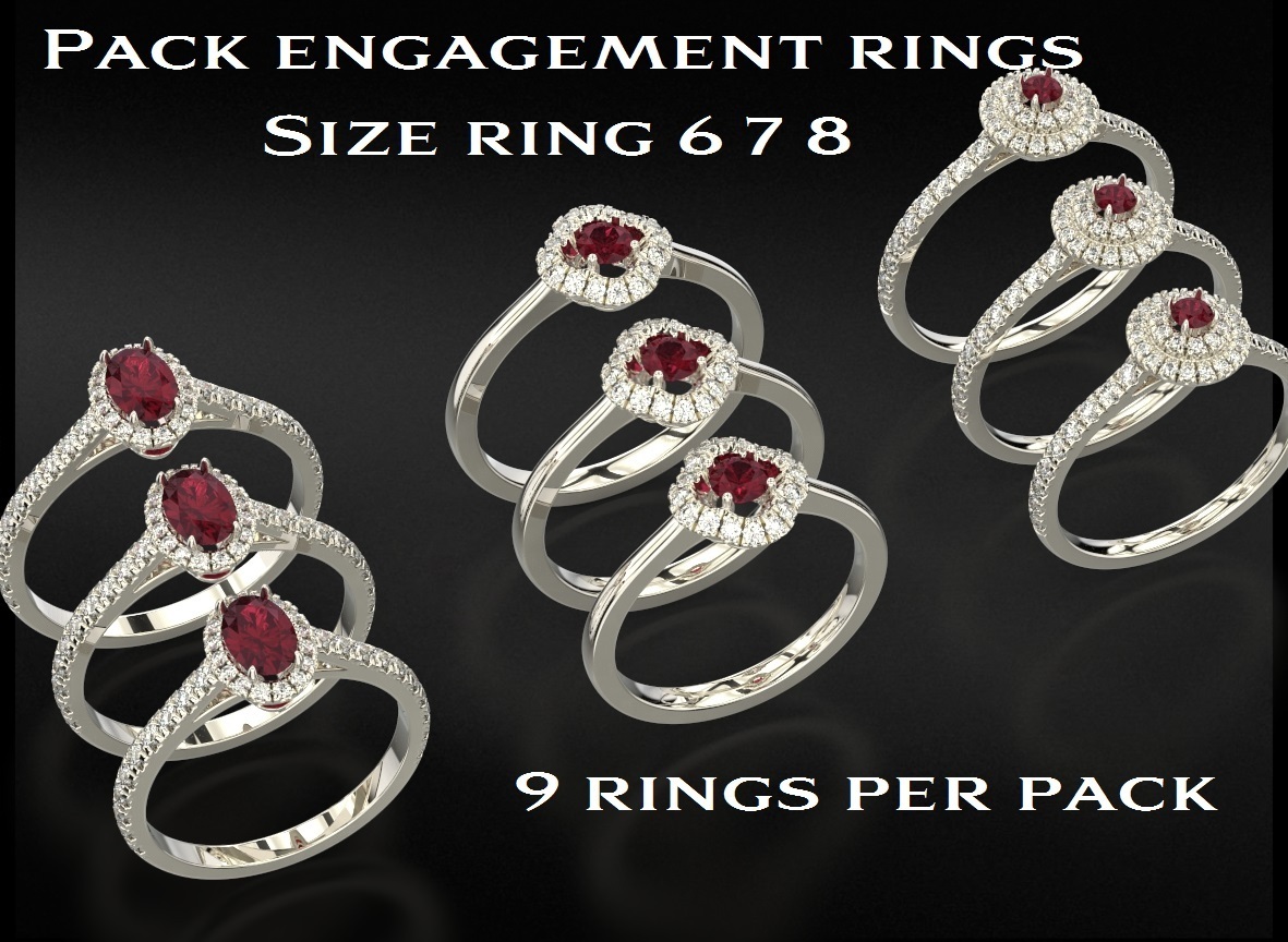 pack of engagement ringe 715 3dprinted design mode gold golden juwel schmuck drucken druckbar prototyp entwickeln ring silber 3D print model - Mito3D