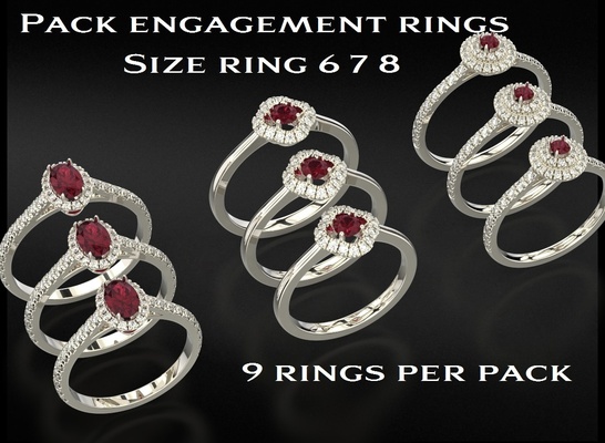 pack of engagement ringe 715 3dprinted design mode gold golden juwel schmuck drucken druckbar prototyp entwickeln ring silber 3d print model - Mito3D