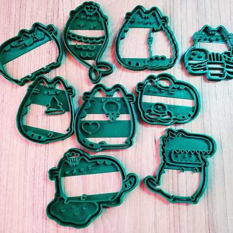 pack pusheen gatto cutter cookie corta galletitas gato casa cat 9 la sirena occhiali ghiaccio crema hamburger pizza ciambella stampa 3d stampante taglierina del biscotto divertente 3D print model - Mito3D