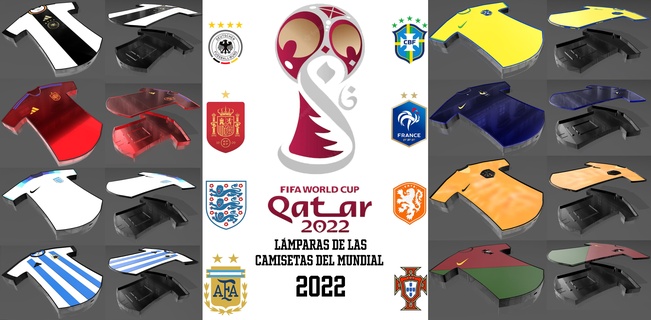 pack qatar 2022 world cup color t-shirt lamps Art lamp lithophany light box led soccer selection gift germany spain argentina brazil france england netherlands portugal 3d print model - Mito3D
