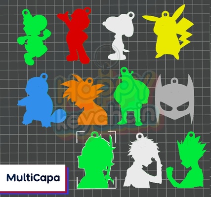 pack stl siluetas personajes animados 11 llaveros multicapa jewelry goku pikachu yoshi tanjiro shrek snoopy gon killua squirtle pokemon batman 3d print model - Mito3D