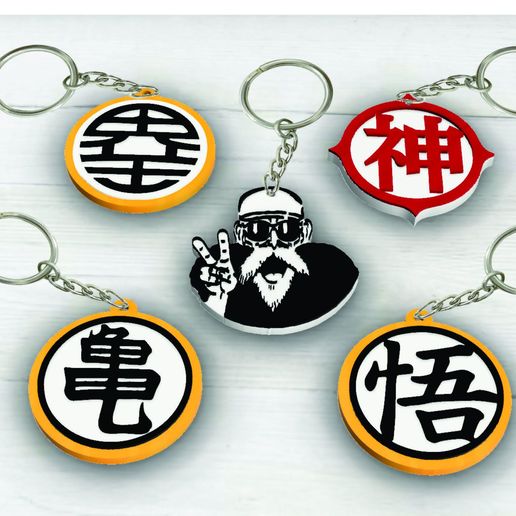 pack x5 keychain dragon ball home roshi master kamisama vegeta goku keys key ring 3D print model - Mito3D