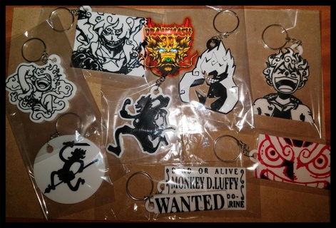 pack x8 luffy g5 keychain joyboy key rings one piece sleeve anime monkey gear 5 nika sun god 3d print model - Mito3D
