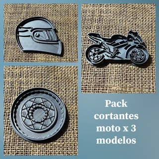 pack x 3 cutters motorcycle designs helmet wheel cutting cookie cookies masita cutter motorcyclist 3d print model - Mito3D
