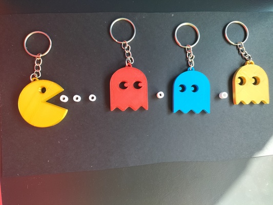 pacman keychain game organization ghost 3d print model - Mito3D