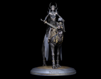 paimon demonio 3d impresión modelo mujer personaje humano imprimible cuerpo joyería joya cuerno camello espada oscuro hermoso miniatura figurilla escultura estatua miniaturas figuritas 3d print model - Mito3D