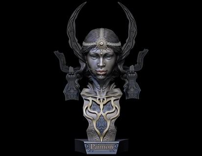 paimon demonio mujer personaje humano imprimible cuerpo joyería joya cuerno camello espada oscuro hermoso miniatura figurilla escultura estatua impresión miniaturas figuritas 3d print model - Mito3D