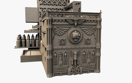 painter's fortress - gothic space theme paint station deco war hammer marine fashion art holder brush drawer dropper 3d print model - Mito3D
