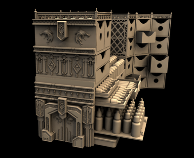 painter's fortress - space wolves theme painter paint station shelves dropper stand brush holder 3d print model - Mito3D