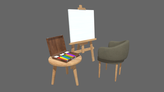 painting kit seat framework table pinc l colors art toy low poly drawings paint artist 3d print model - Mito3D