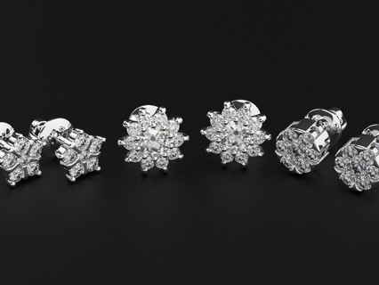 pak élégant diamant Goujon boucles d'oreilles 479 3dprinted conception mode or d'or bijou bijoux impression imprimable prototypage argent 3d print model - Mito3D