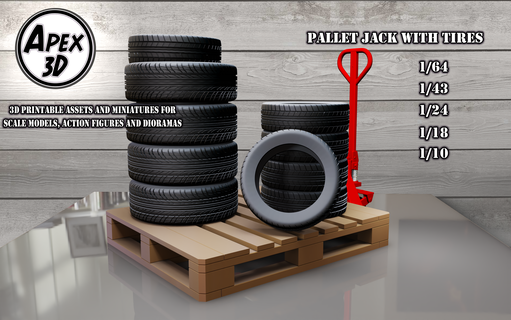 pallet jack tires 3d printable various scales 3dprinting diorama maquette scale autos plastikits plastimodel sprue collection collectible cars garage shop mechanic workshop wheel tire 3d print model - Mito3D