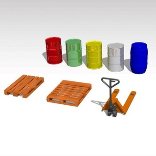 pallets barrels jack - kit 1 isopallet europallet palletjack diorams 3d print model - Mito3D
