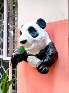 panda chewing bamboo wall mount sculpture bear kids toys decor statue 3d print model - Mito3D