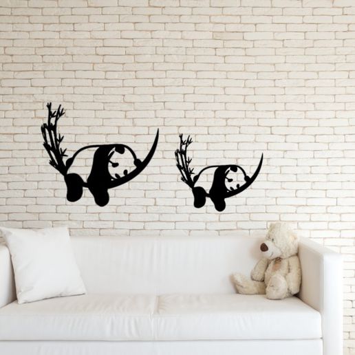 panda lindo dormido pared Arte animal Luna decoración yin yang circulo vida flor Rosa Buda bosque 3D print model - Mito3D