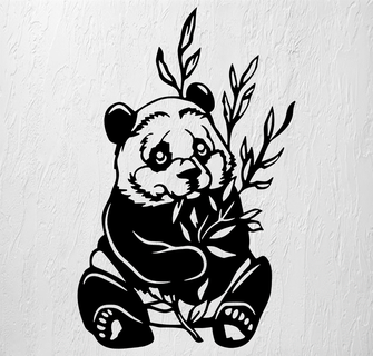 panda eating bamboo wall art 2d decoration panda bamboo tender natural nature art 2d wall nice animal pandita bear eat  3d print model - Mito3D