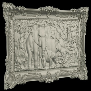 panel elephants 3d stl model cnc router engraver artcam aspire files wood art wall decor v-carve printer woodworking panorama carving relief running 3d print model - Mito3D