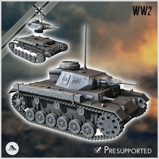 Panzer iii Ausf tanque mergulho Alemanha Oriental ocidental frente normandia Stalingrado Berlim protuberância wwii 3d print model - Mito3D