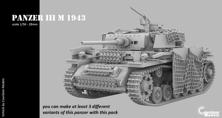 panzer iii m 1943 game ww2 1 56 28mm 3 3d print model - Mito3D