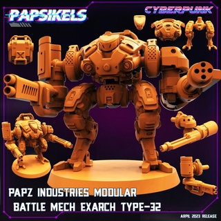 papz industries modular battle mech exarch type 32 awesome machine weapon mecha cyberpunk walker proxy promo 3d print model - Mito3D