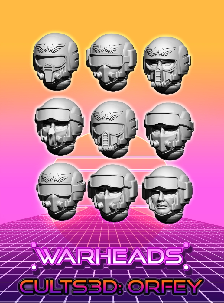 parachute-jetpack troopers - heads warheads soldier trooper guard 28mm guardsman imperium imperial cadian cadia elysian kasrkin tempestus millitarum 3D print model - Mito3D