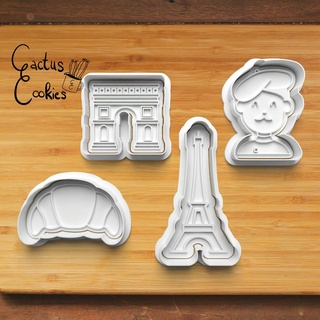 Paris kurabiye kesici Ayarlamak 0304 mevcut hediye Aşk pişirme fondan kil yıldönümü doğum günü kruvasan eyfel kule zafer ark 3d print model - Mito3D
