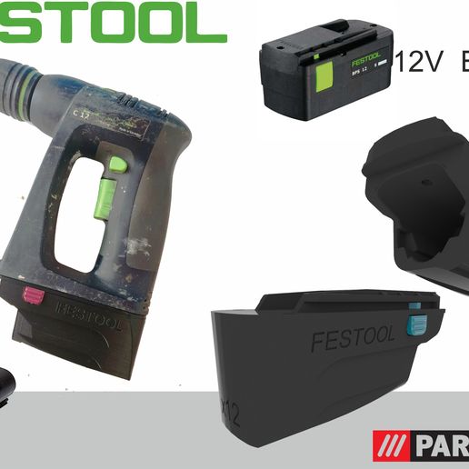 park tarafı x12 Festool 12v bps matkap pil araçlar adaptör 3D print model - Mito3D