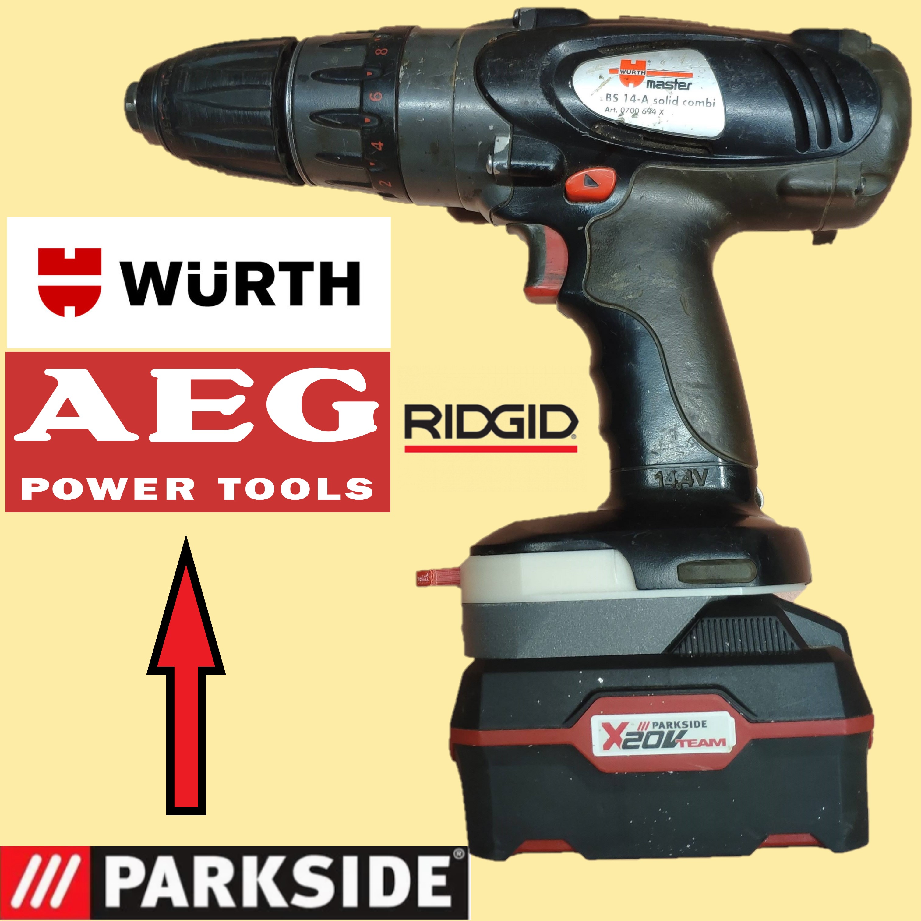 Parkside x20 Mannschaft wurth aeg Ridgid 144v Meister 14v4 rth rigig 3D print model - Mito3D