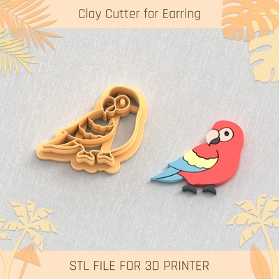 parrot ara macao summer clay cutter tools earring turtle beach shell 3d print model - Mito3D